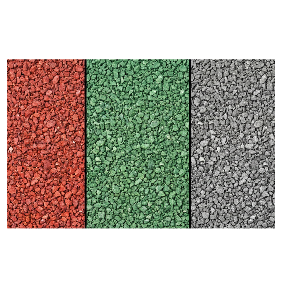 Gravilla de impermeabilizante prefabricado en rojo, verde y gris